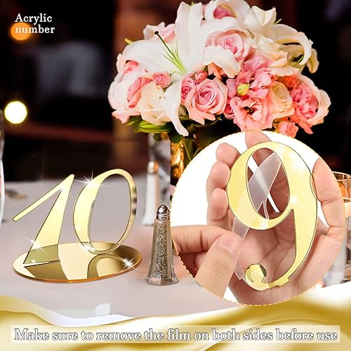 Vista 2 de 10 Pcs Table Numbers for Wedding 1-10 Reception Wedding Numbers Signs with Holder Elegant Mirror Table Number for Engagement Party Birthday