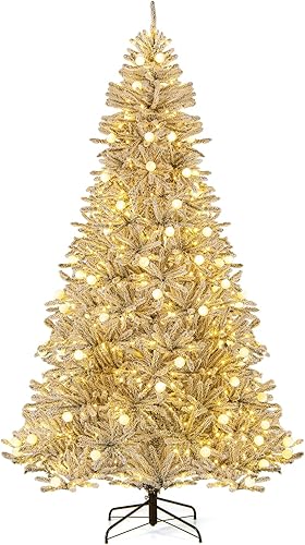 Vista 84 de Goplus 7.5ft Pre-lit Artificial Christmas Tree, Hinged Premium Spruce Xmas Full Tree with 1346 PVC Tips, 400 LED Lights, Folding Metal Stand, for