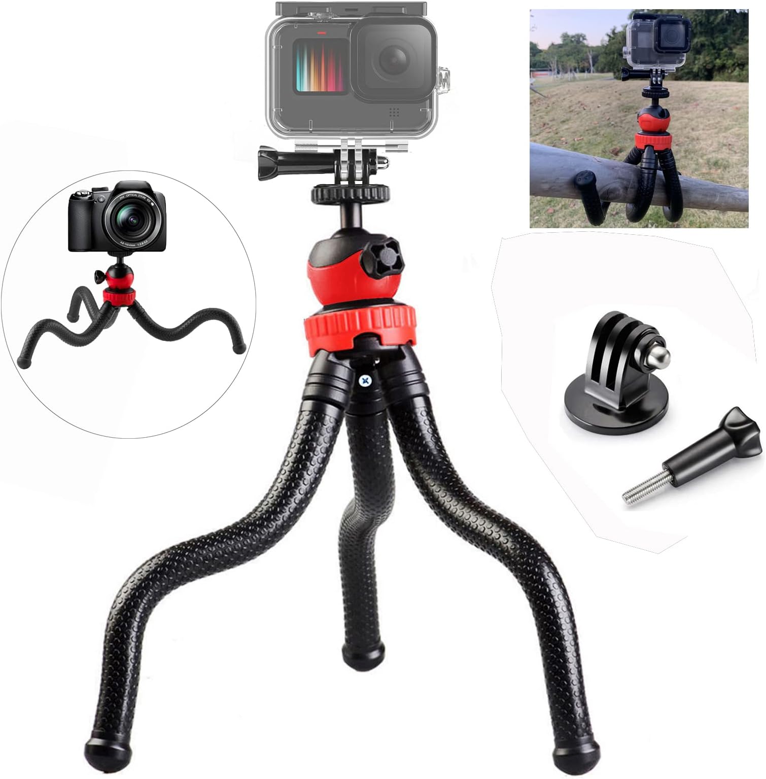 Gurmoir Flexible Camera Tripod, Tripod Ball Head Adapter with 1/4"-20 Thread for GoPro Hero 11/10/9/8/7/6/5
