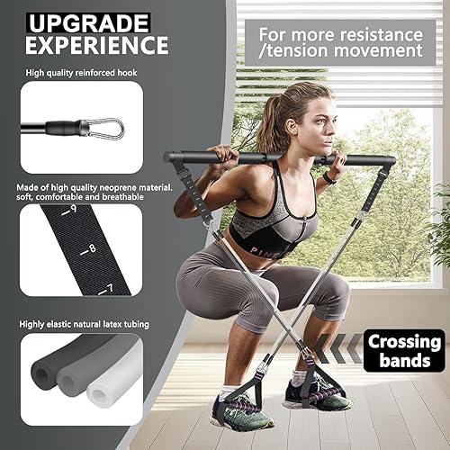 Miniatura 7 de Kit de barra de pilates con bandas de resistencia, barra de ejercicio de equipo de pilates con rodillo de abdominales para entrenamiento de