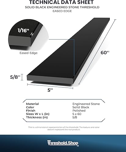 Miniatura 6 de Borde de ducha de 60 pulgadas  Umbral de mármol de ingeniería súper negro para sistemas de bandeja de ducha Schluter Kerdi y azulejos Redi (4 x 60