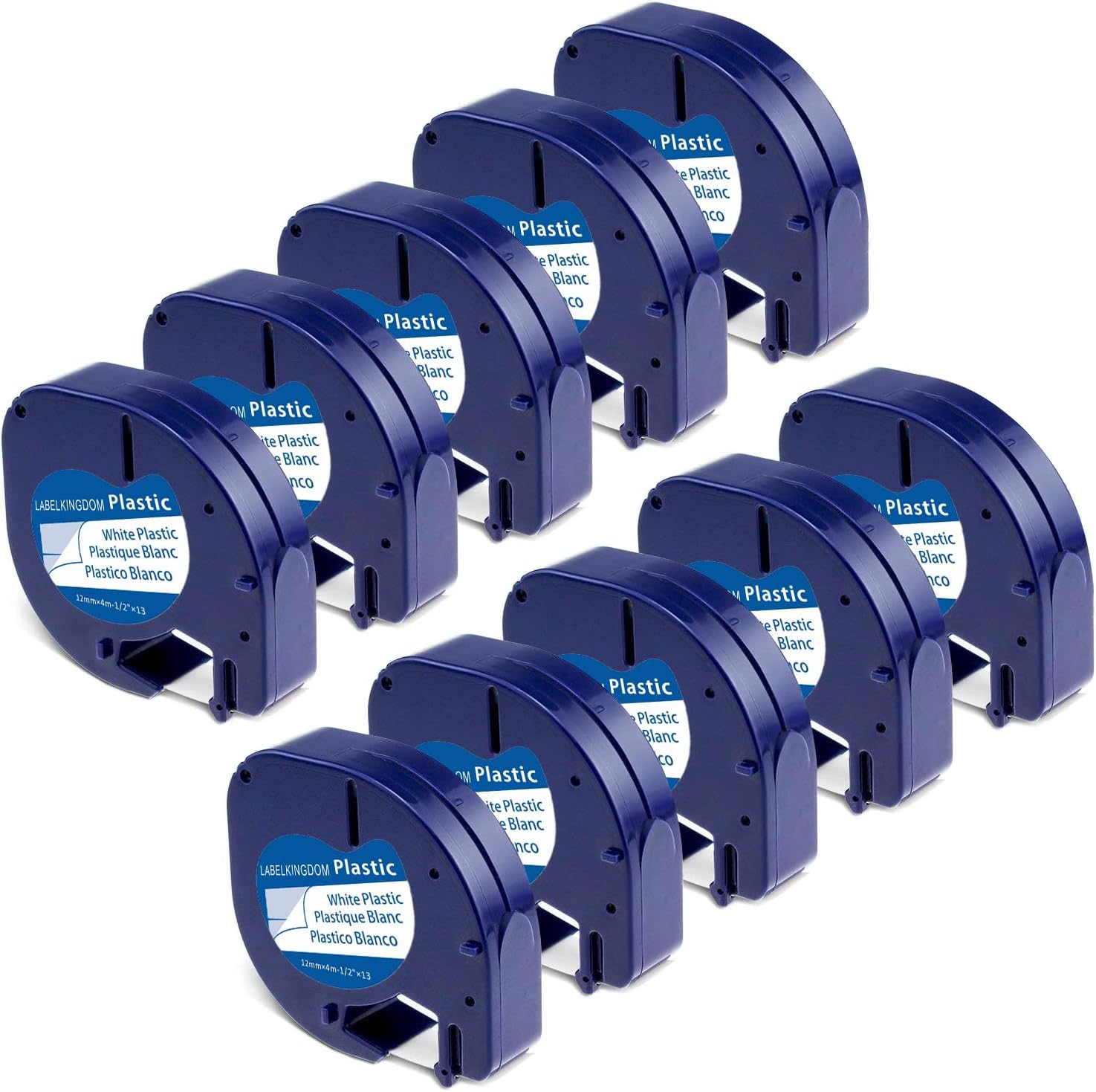 Label KINGDOM 10-Pack Compatible with Dymo Refills 91331 S0721660 Plastic Label Maker Tape Used for LT100H LT100T Plus QX50 200B, 1/2 Inch x 23 Feet, Black on White