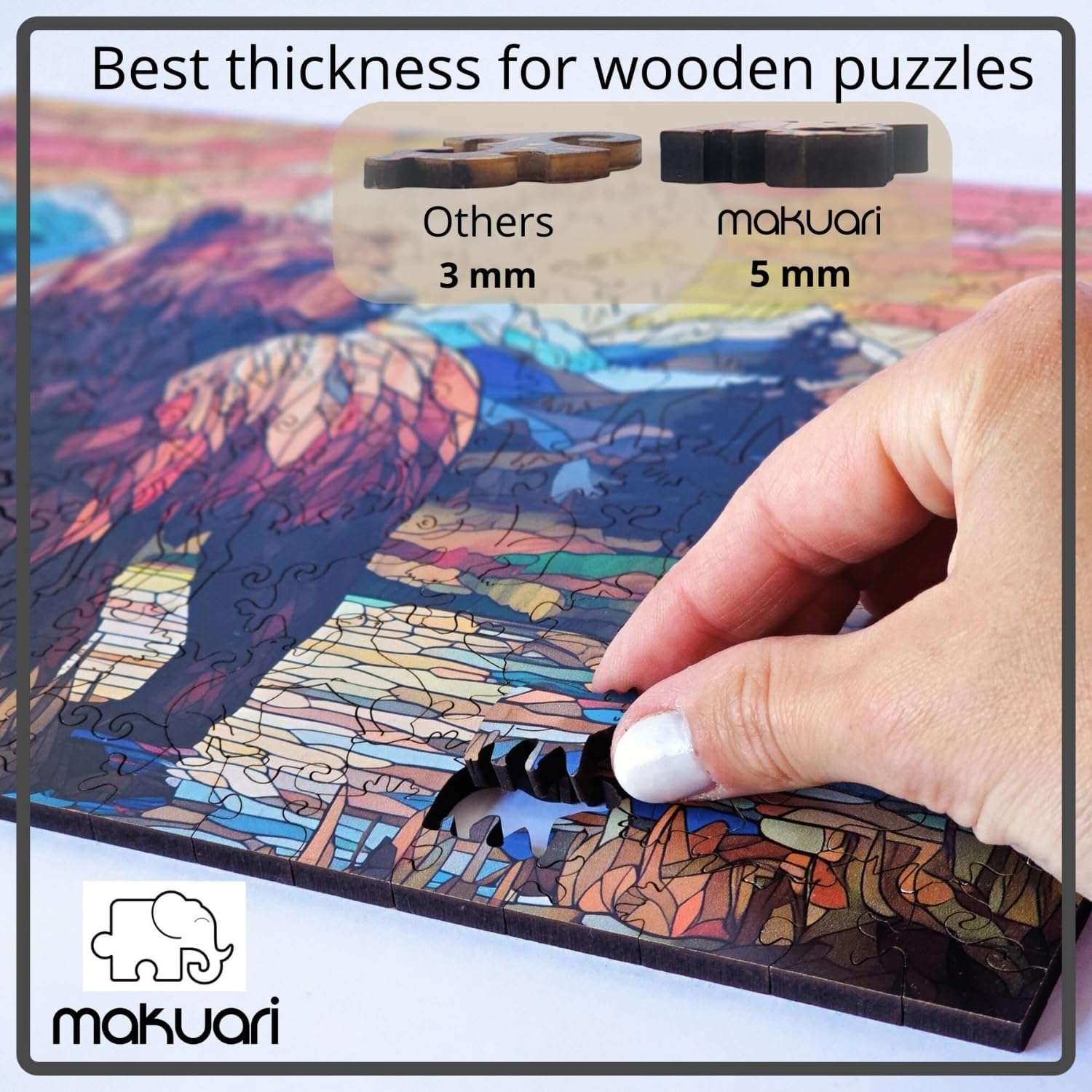 Wooden Puzzles for Adults – 200 Piece Wooden Jigsaw Puzzle with Stained Glass Grizzly Bear Design, Premium 5mm Thick Wood, Unique Art Puzzle and Gift for Puzzle Lovers