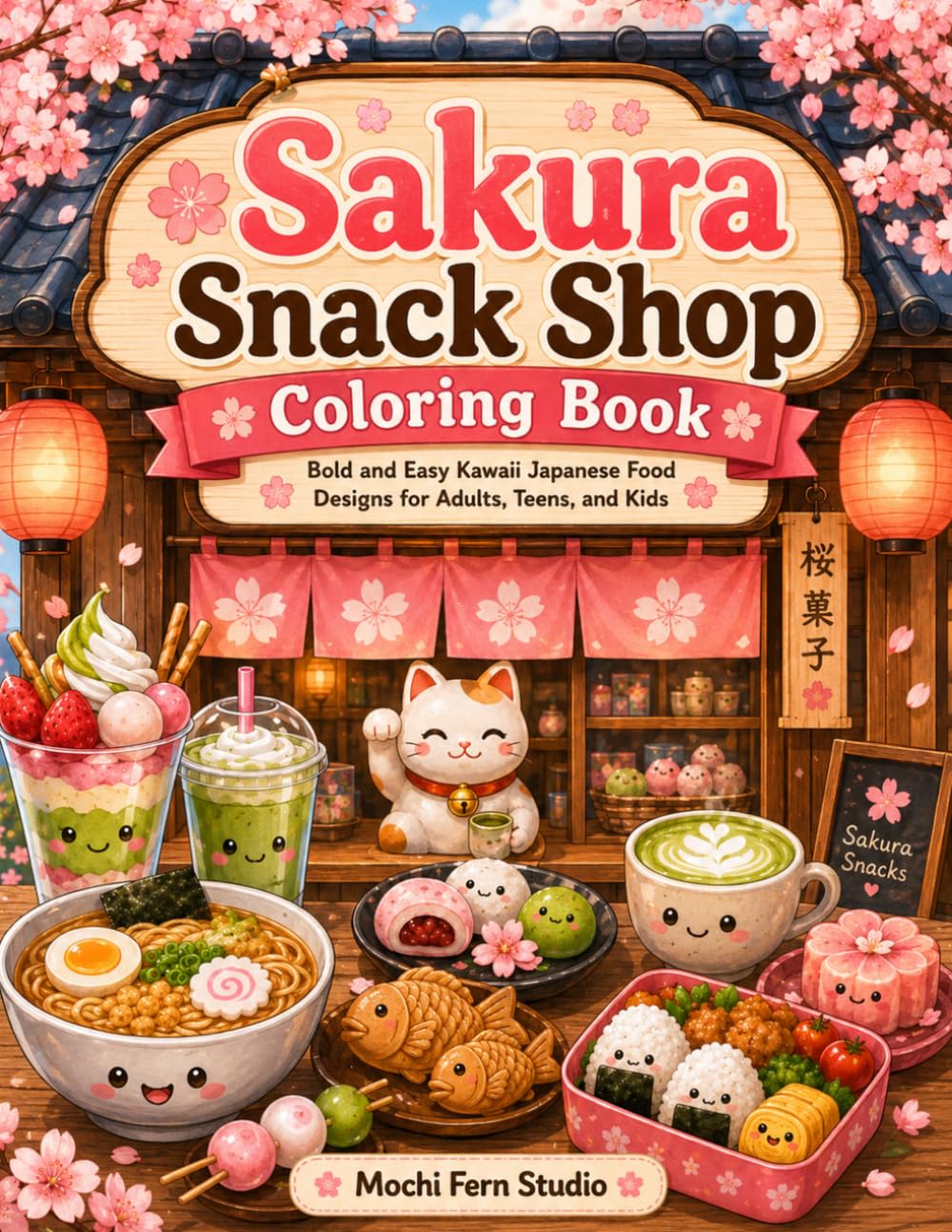 Sakura Snack Shop: Cute Kawaii Japanese Food Coloring Book for Adults and Kids Featuring Ramen, Mochi, Taiyaki, Bento, Matcha, and Cozy Cafes