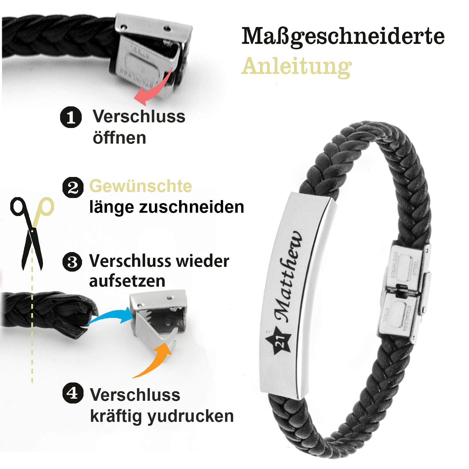 TMT Personalisiertes Leder Armband mit Gravur | braun schwarz| mit namen für Männer und Jungs Geschenk für Ihn | Jahrestag Valentinstag Geburtstag Glücksbringer