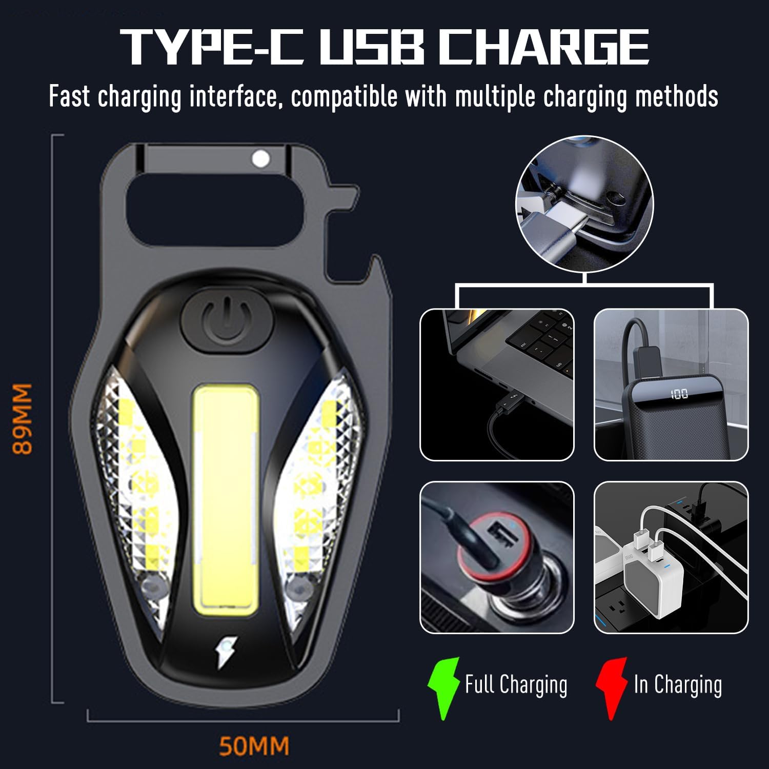 Pocketman COB Keychain Work Light Mini Rechargeable Flashlight 5 Light Modes Small Emergency Light with Magnetic Base Bottle Opener for Fishing,Camping and Walking