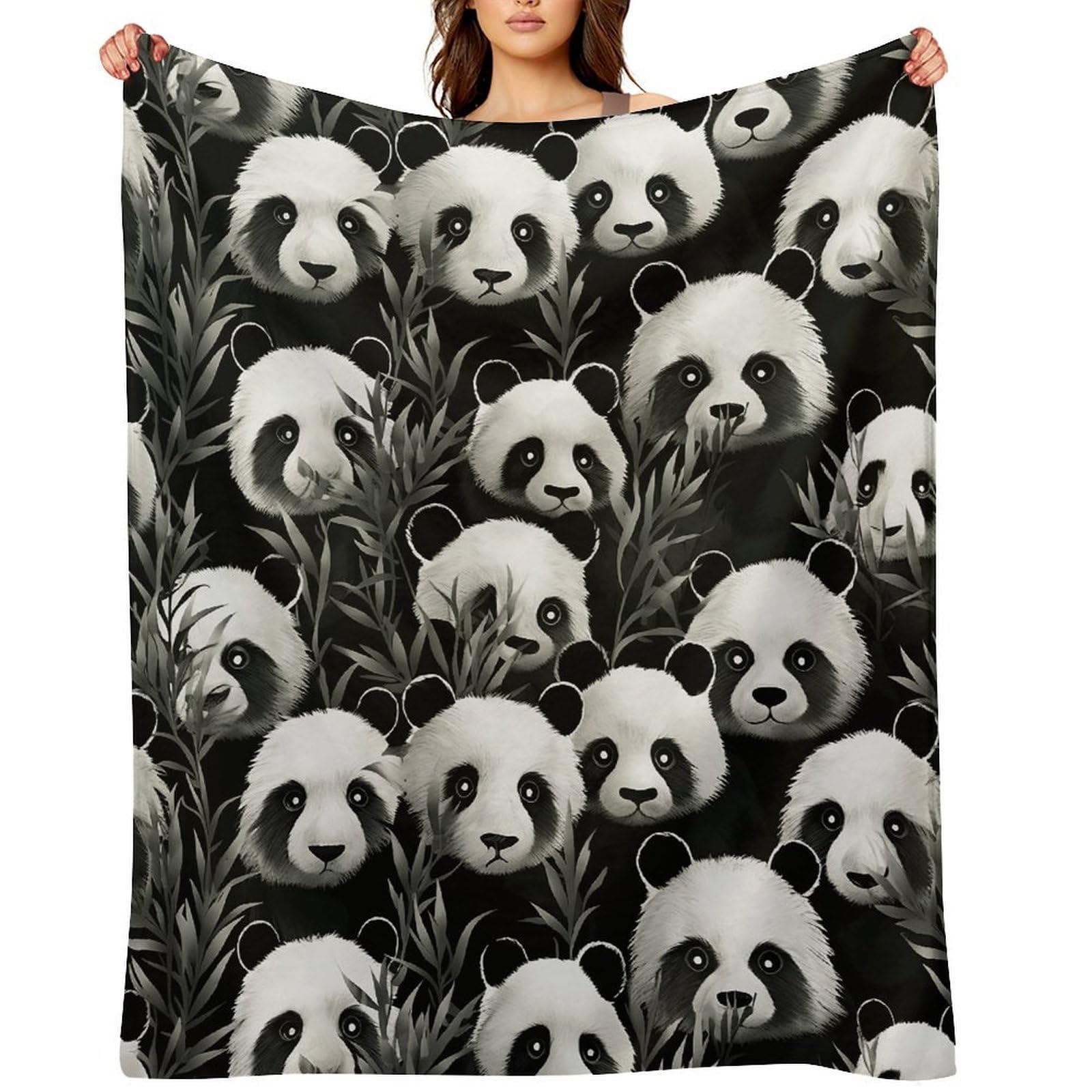 Panda Graphic Black and White Throw Blanket for Couch and Bed Super Soft Warm Lightweight Throw Blankets Cozy Fuzzy Flannel Blanket Personalized Decorative Blankets for Sofa Decor 40"x50"