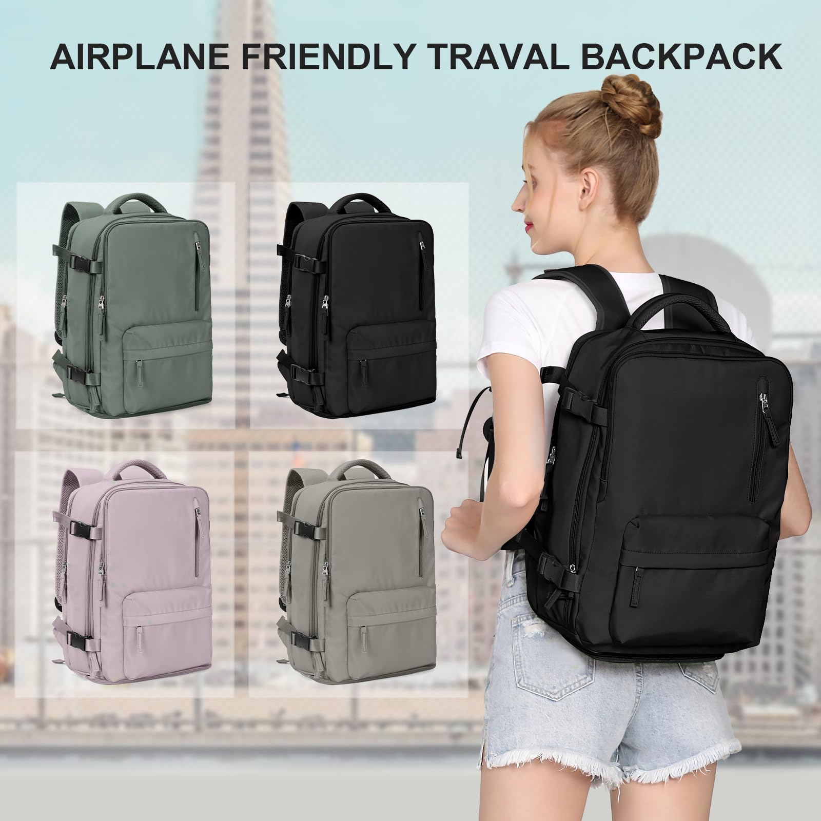 Cabin Bags for Travel, Underseat Carry-ons Bag for Women, Hand Luggage Bag Men Travel Backpack Cabin Size Fit 14 inch Laptop backpack Lightweight Version Black — view 7