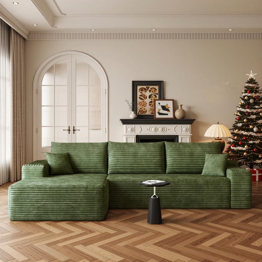 Boneless Couch, Modular Sectional Couches for Living Room, U-Shaped Cloud Couch Sofa with Deep Seat, Fluffy Corduroy Upholstered Corner Sofa