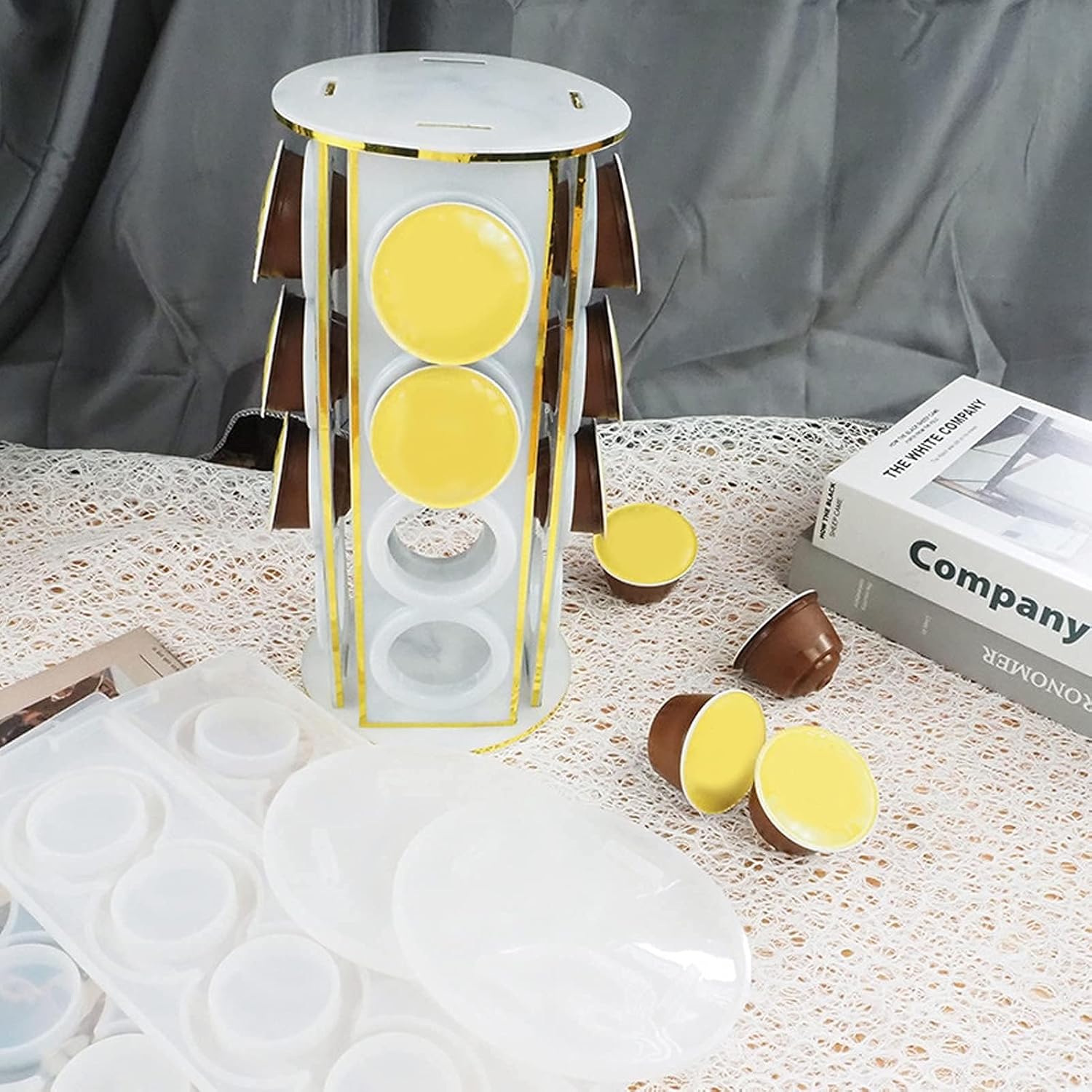 Cyrank Silicone Epoxy Resin Mold, DIY Coffee Pod Holder Tool Resin Storage Box for Holds 16 Coffee Pods Resin Display Storage Rack Molds for Home Kitchen Desktop