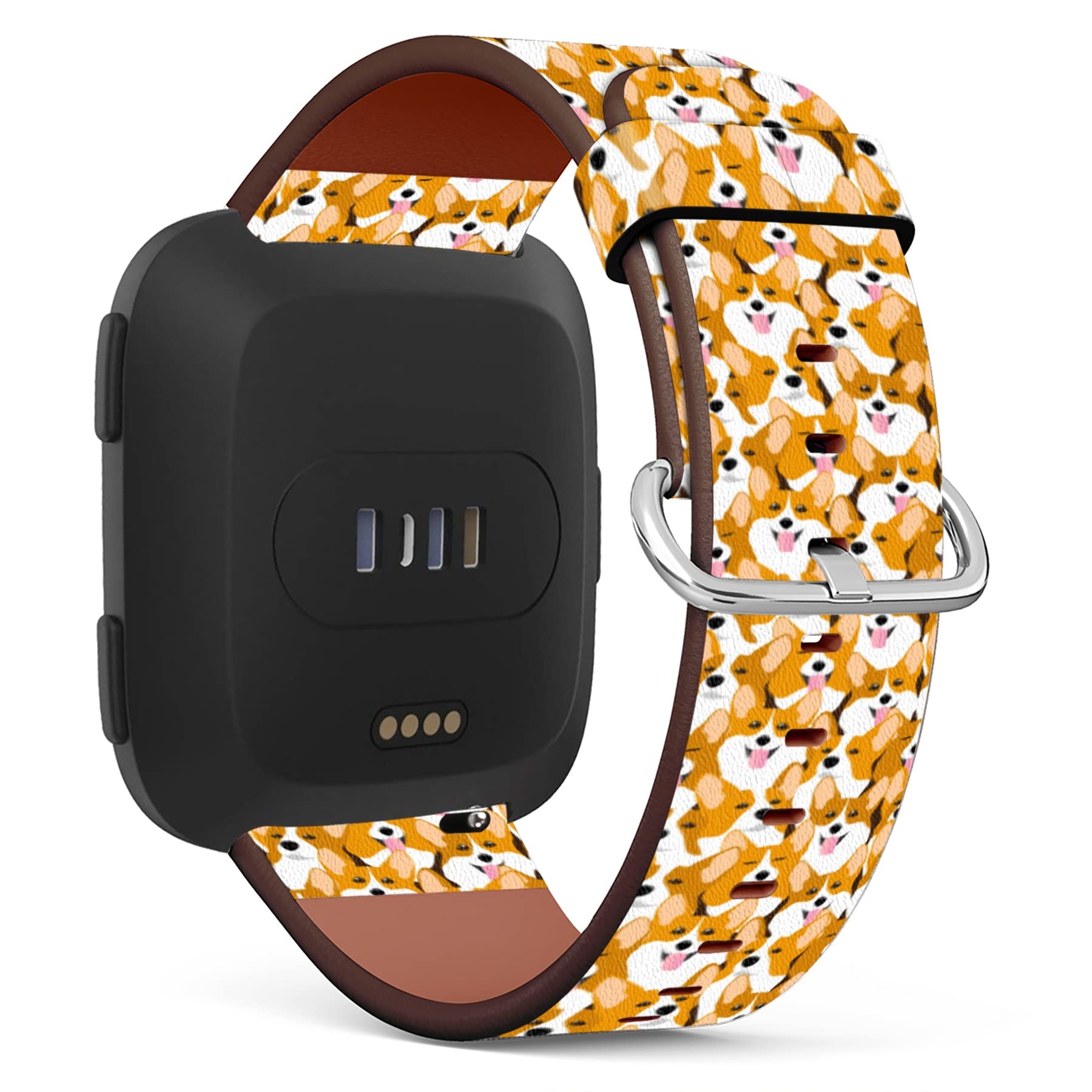MINGDAO Compatible with Fitbit Versa 2 / Versa / Versa Lite / Versa SE Patterned Leather Replacement Band , Dog Corgi Breed Illustration