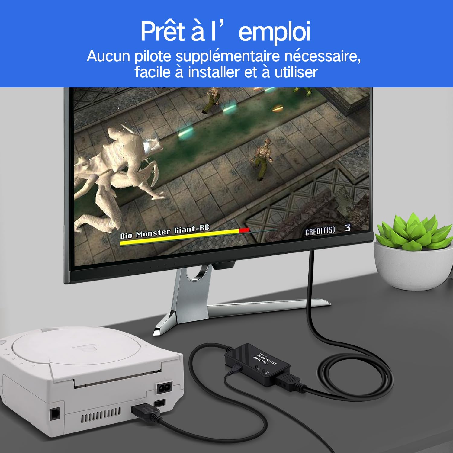 Mcbazel Adaptateur Sega Dreamcast vers HDMI, Accessoires de Jeux Vidéo Convertisseur HDMI Câble D'interface Multimédia HD pour Console Sega Dreamcast
