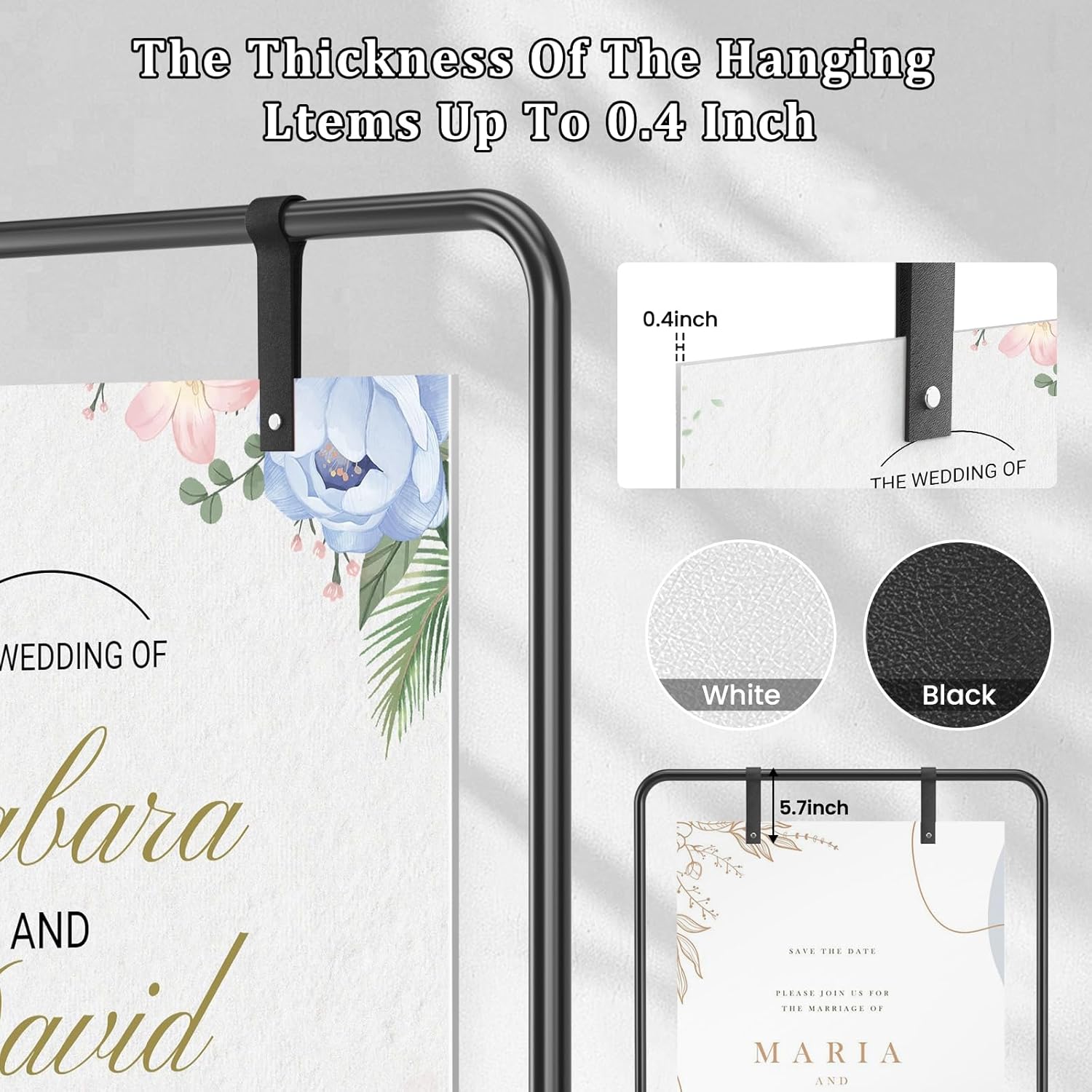 Wedding Welcome Sign Stand,Adjustable Welcome to Our Wedding Sign Holder Stand, Easel Stand for Sign,W/Design Bundle & Leather Sign Hanging Straps,for Party,Wedding,Baby Shower,Graduation(Black)