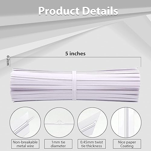 Miniatura 6 de 500 lazos reutilizables de papel blanco para pan, lazos de 5 pulgadas para bolsas, pan, paletas de pastel