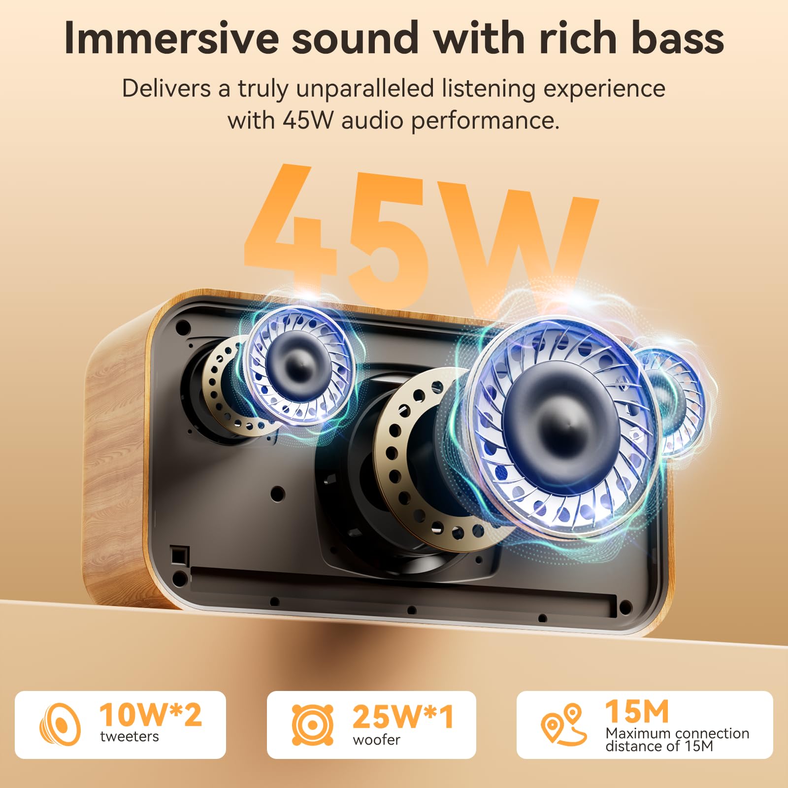 Retro Enceinte Bluetooth 5.3, 45W Enceinte Bluetooth Puissante