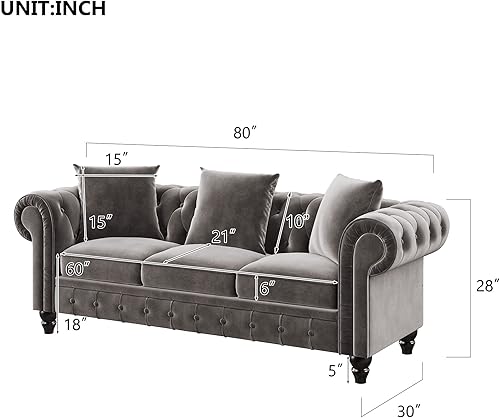 Miniatura 2 de YILIBO Chesterfield - Juego de sofás y sofás de 2 piezas con botones tapizado de terciopelo copetudo respaldo bajo sofá de 3 asientos clásico 5