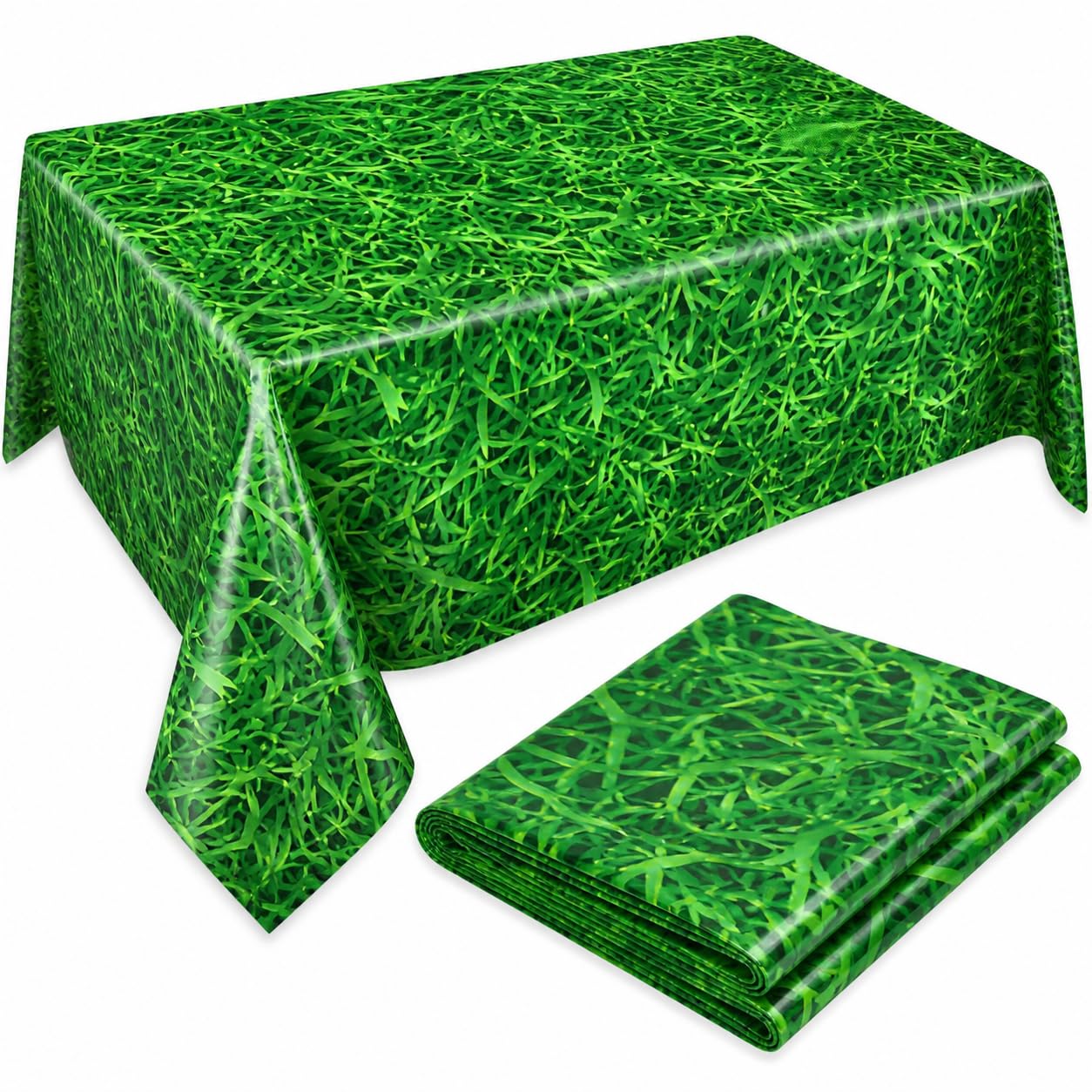 PHX Grove 2 Pack Green Lawn Print Plastic Tablecloths, 54 x 108 Inch