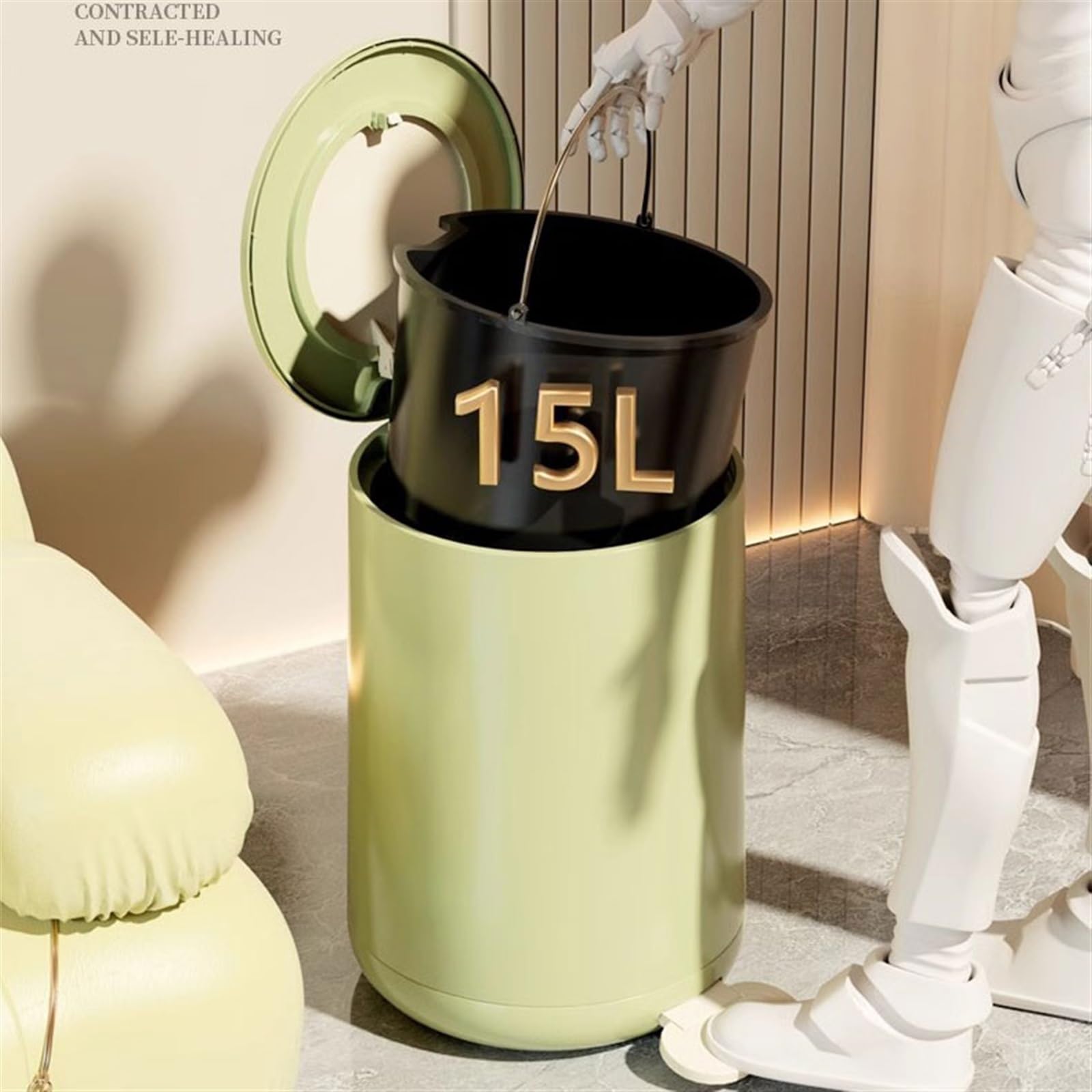 Pattumiera da bagno Piede Pressa a mano Tipo Pattumiera Domestica Luce Lusso Bagno WC Cucina Soggiorno con coperchio Camera da letto Grande capacità Bidoni della spazzatura per interni(Green,Piccolo)