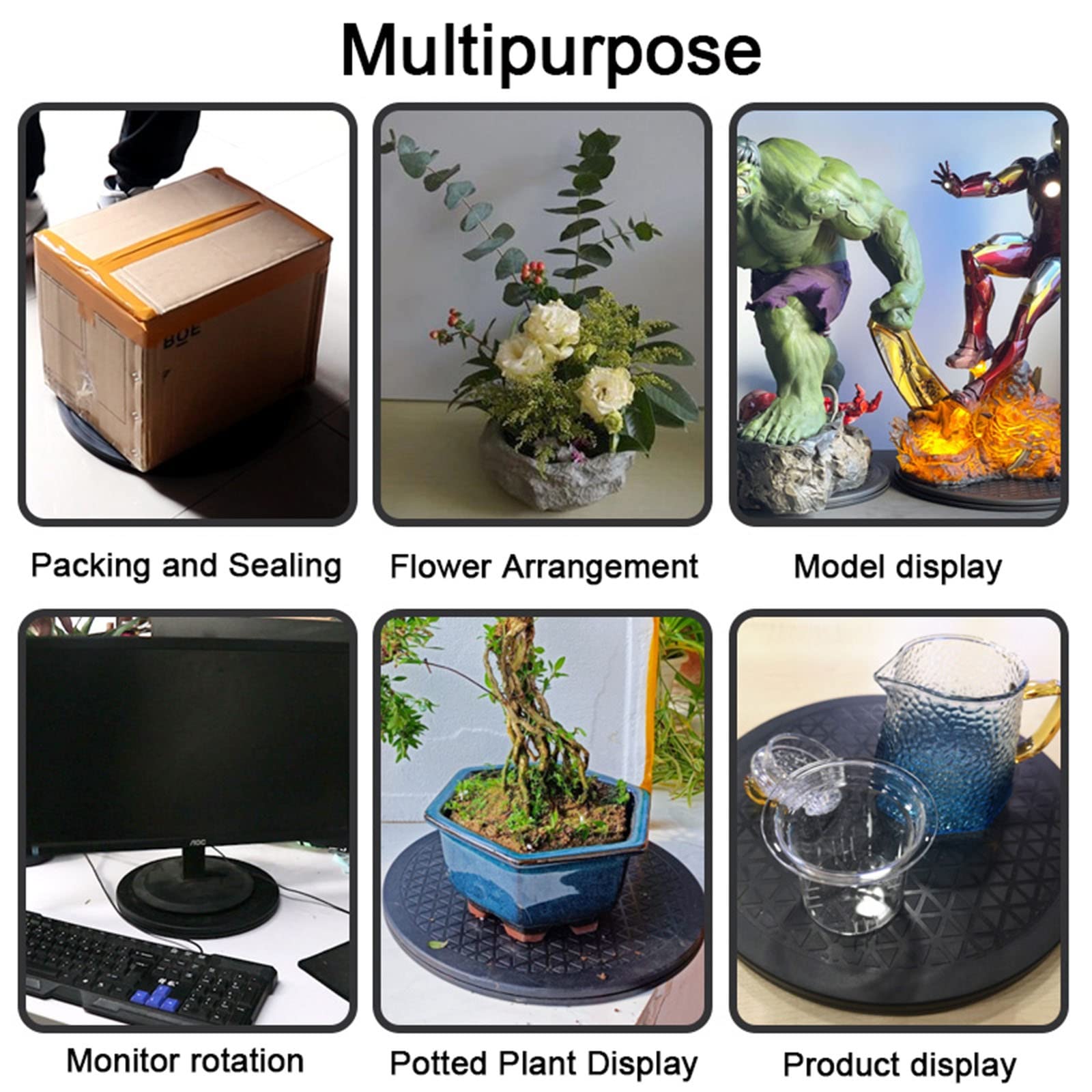 WORDFUN 360° Girevole Stand Giradischi, 40cm Piattaforma Roteante con Cuscinetti Sfera in Acciaio, capacità di Carico di 100 kg, Supporto Girevole per TV/Monitor/Piante Bonsai