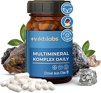 Viktilabs© Multimineral Komplex Daily - Vegan | Hochdosiert mit Magnesium, Silizium, Zink, Eisen, Bor, Kupfer, Mangan, Chrom, Selen, Jod | Laborgeprüft | Ohne Zusätze - 60 Kapseln | Monatsvorrat