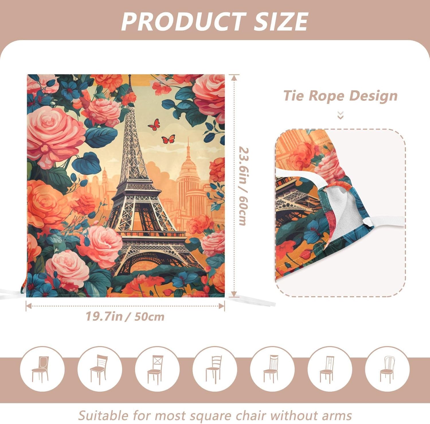 ALAZA Eiffel Tower Flowers Butterflies Chair Back Cover Set of 6, Washable Reusable Removable Chair Slipcovers Decorative Chair Cover for Home Kitchen Wedding Party