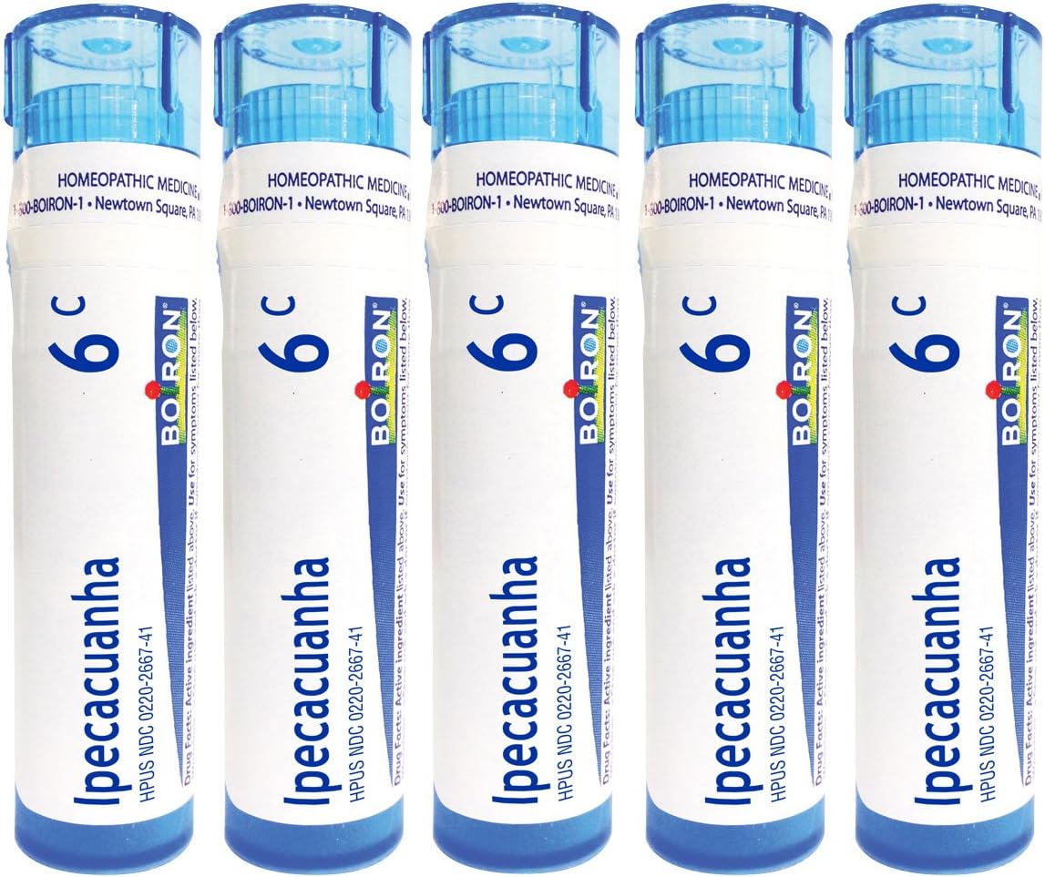 Boiron Ipecacuanha 6C, 5 Pack of 80 Pellet Tubes, Homeopathic Medicine for Nausea
