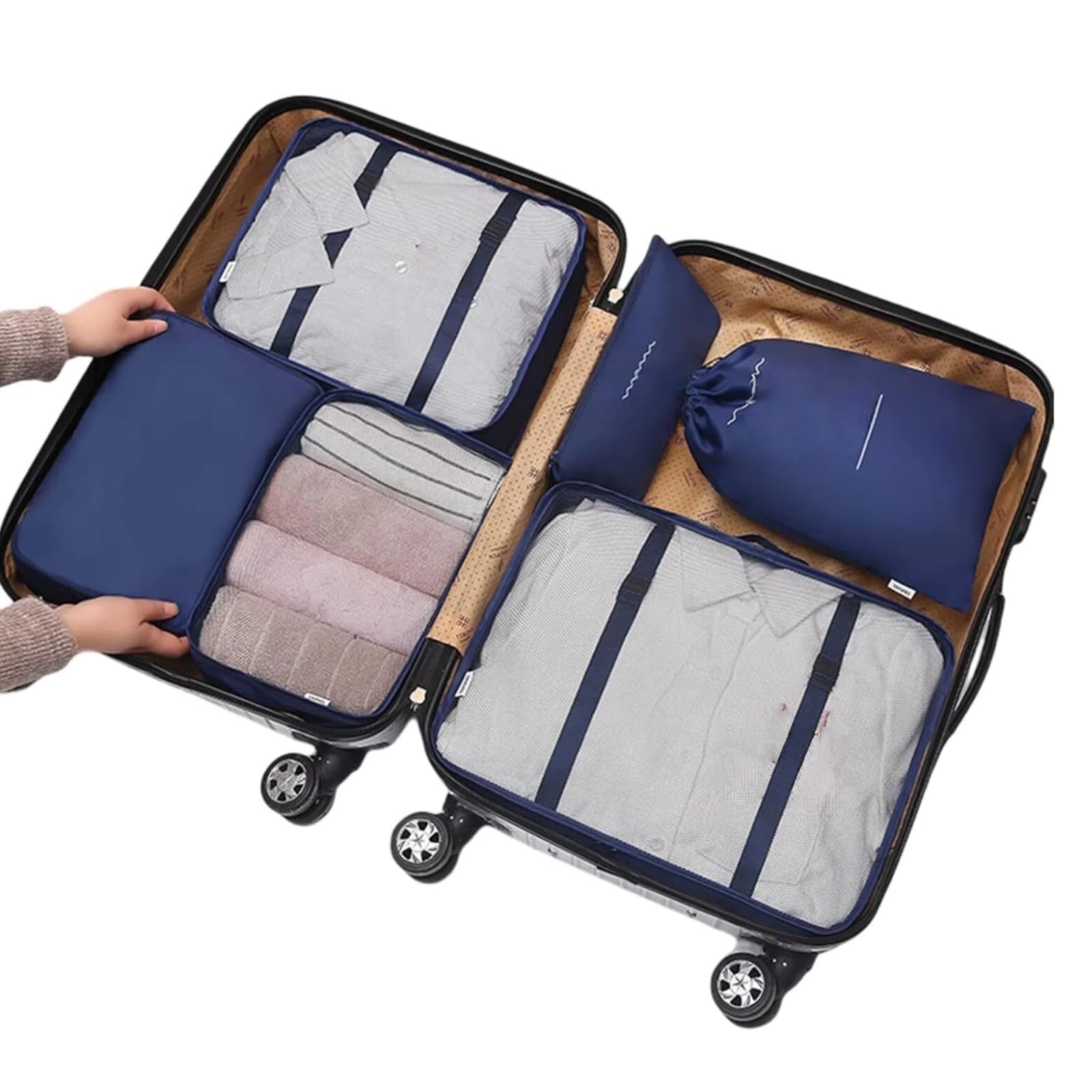 Cubos de embalaje para maletas, juego de 8 piezas, organizador de viaje, cubos de embalaje de compresión para ropa, zapatos, cosméticos, artículos de tocador - Esenciales de viaje