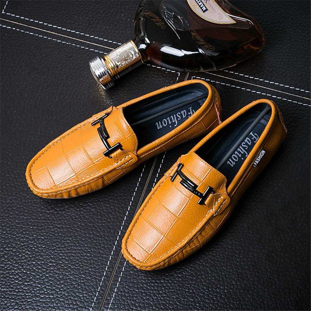 Hombre Artesanal Mocasines Decorado Hebilla Transpirables Oficina Trabajo Zapatos Caminar,Amarillo Marrón 40 EU
