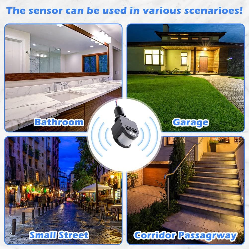 9 Detectores de Movimiento Negros, Interruptor de Luz con Sensor de Movimiento, Sensor de Movimiento Pir de Corriente Continua de 12 V para Exteriores