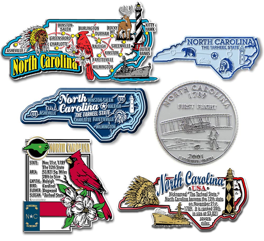 Classic Magnets Made with Pride in the USANorth Carol a Six-Piece State Magnet Set by Includes 6 Unique Designs, Collectible Souvenirs