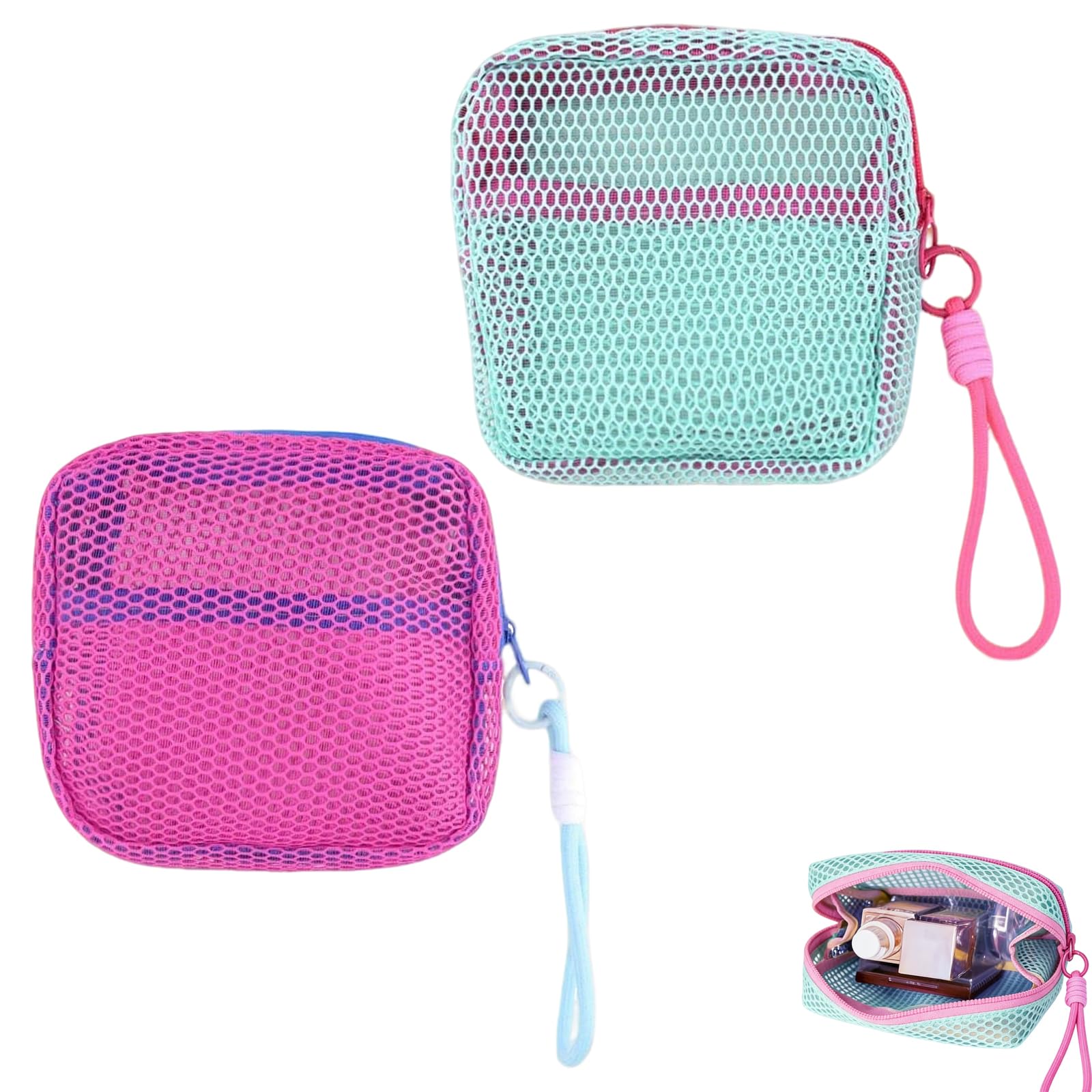 2PCS Mesh Gym Pouch for Women, Makeup Pouch Portable Organizer with Wrist Strap, Compact Storage for Keys, Cards, Earbuds, Workout Essentials-image-44