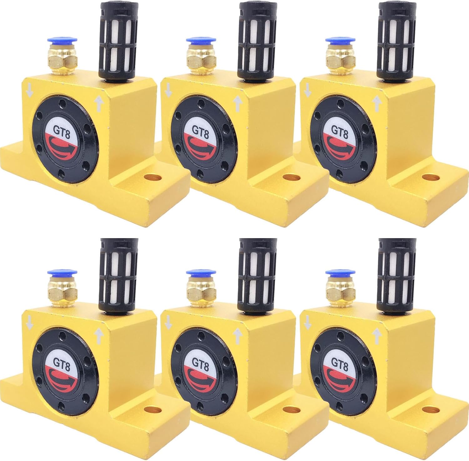 (6-Pieces) GT8 Pneumatic Air Turbine Vibrator GT Series Pneumatic Turbine Vibrator 1/8" Industrial Pneumatic System Components Turbine Vibrators High Speed with hopper Golden GT-8 Free Muffler