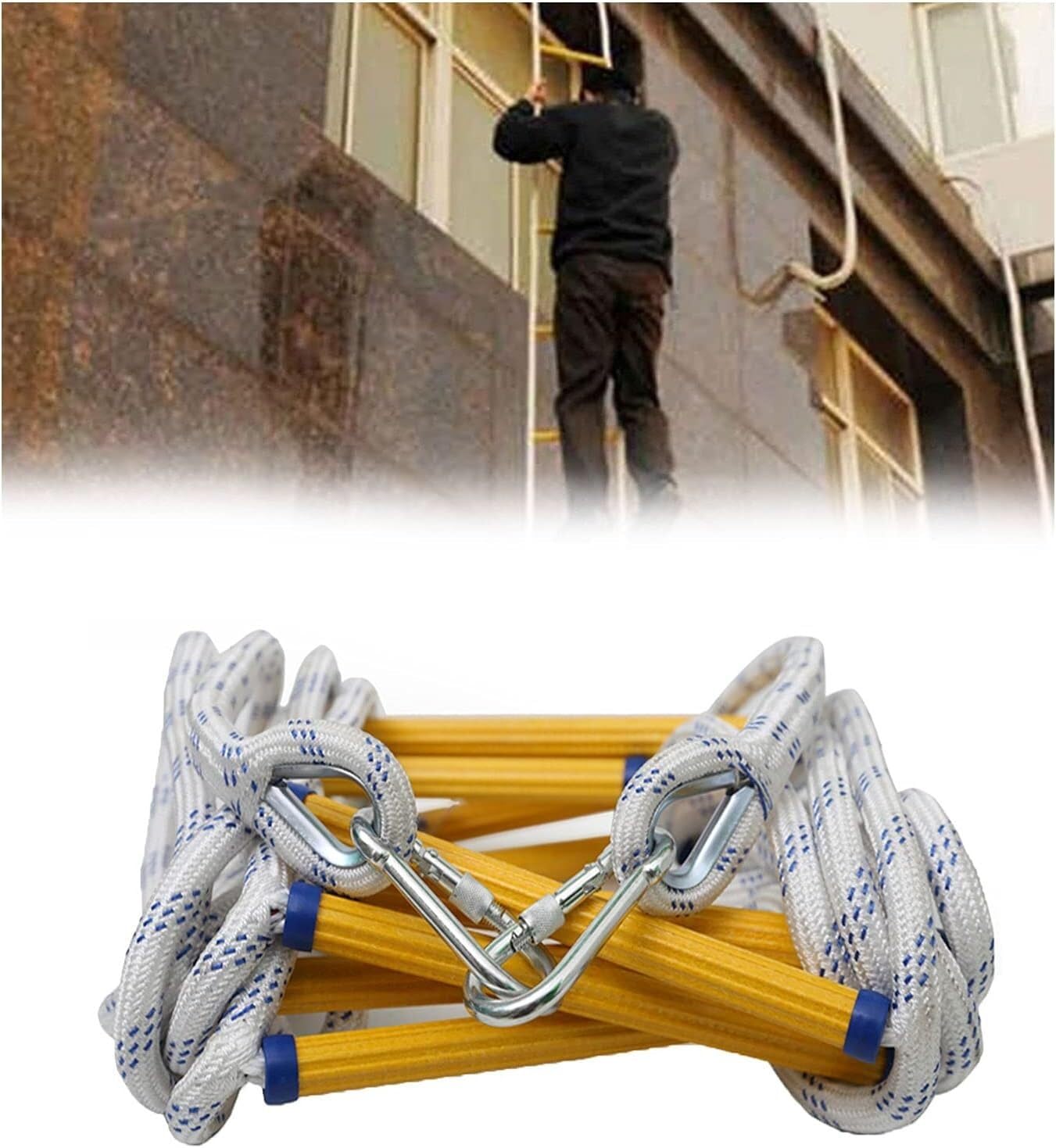 Emergency Fire Escape 5M 10M Rope Ladder Flame Retardant With Hook, Compact, Soft And Reusable(8m)