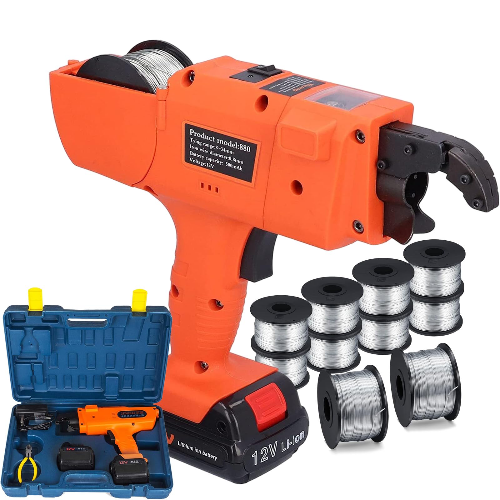 Máquina Atadora Automática de Barras de Refuerzo de 8-34mm/30-60mm, Máquina Atadora de Barras de Refuerzo Recargable de Mano para Acero, Aluminio (Batería de Litio De 1500mAh/13200mAh X 2),8-34MM