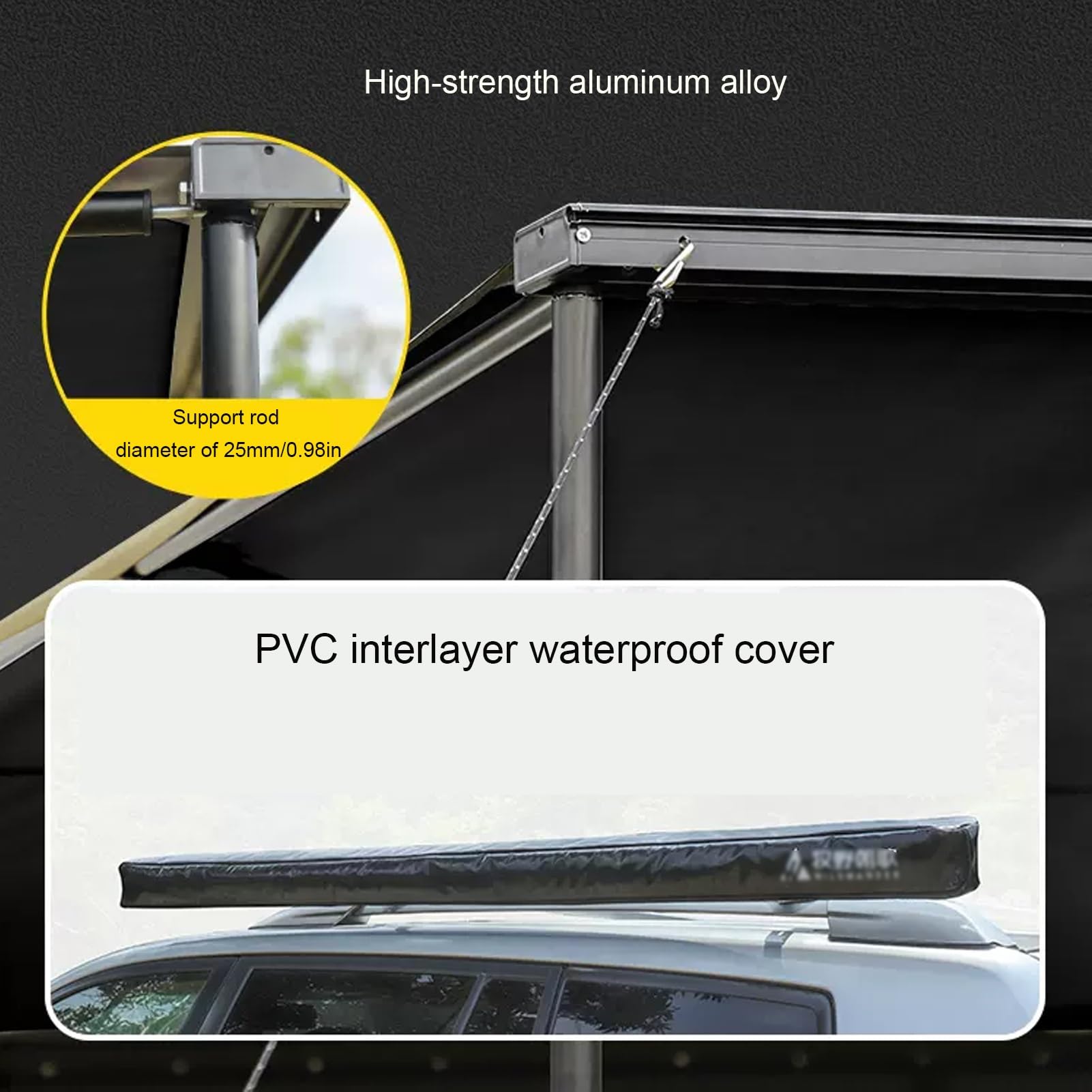 Tendalino Laterale per Auto Retrattile, Tendalino Portapacchi, Tenda da Sole Retrattile PU5000 Mm UV50+ Impermeabile, Tendalino Camper, Tendalino Van, per Camion SUV Furgoni
