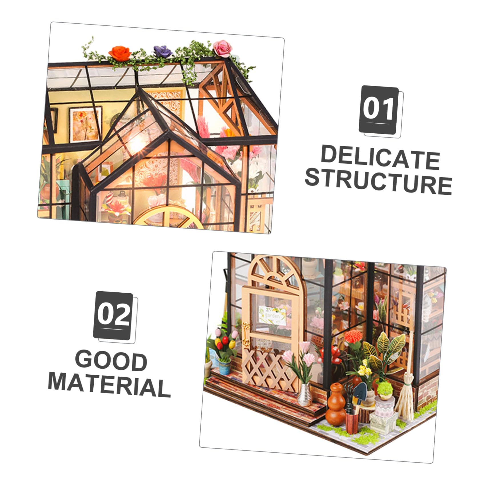 Kit de Casa de Flores en Miniatura 3D DIY Modelo de Construcción de Casa de Muñecas Madera y Acrílico Accesorios Varios Decoración Festiva y Exposición para Niñas y Familia