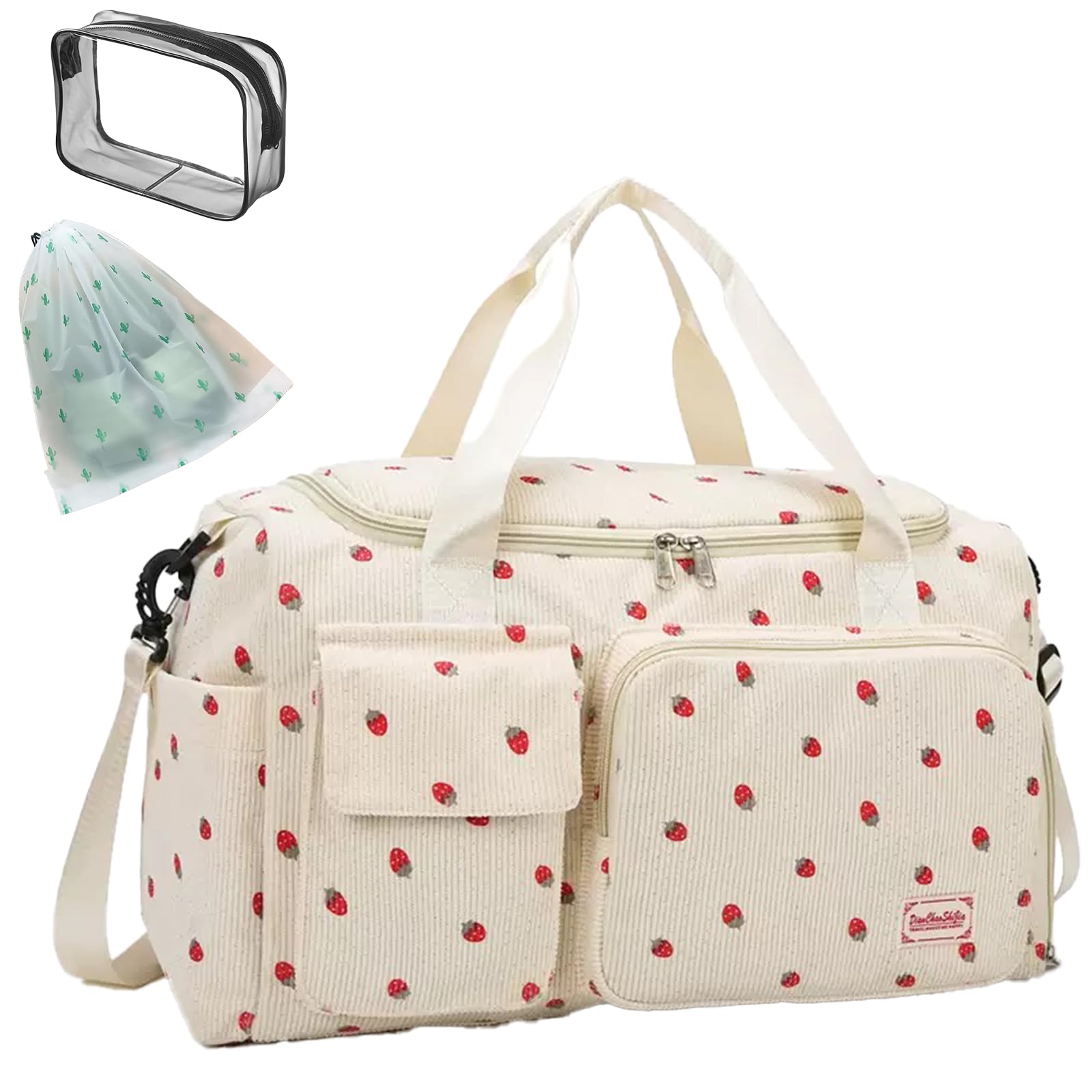 Womens Gym Sports Bag, Travel Duffle Bag Womens, Weekend Travel Bags with Shoes Compartment and Dry Wet Separation, 20-35L (White)