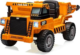 12V Kids Ride-on Dump Truck with Remote Control, 2-Speed Electric Toy Car, Dumping Bed, Shovel, LED Lights & Music for Outdoor Play, Orange