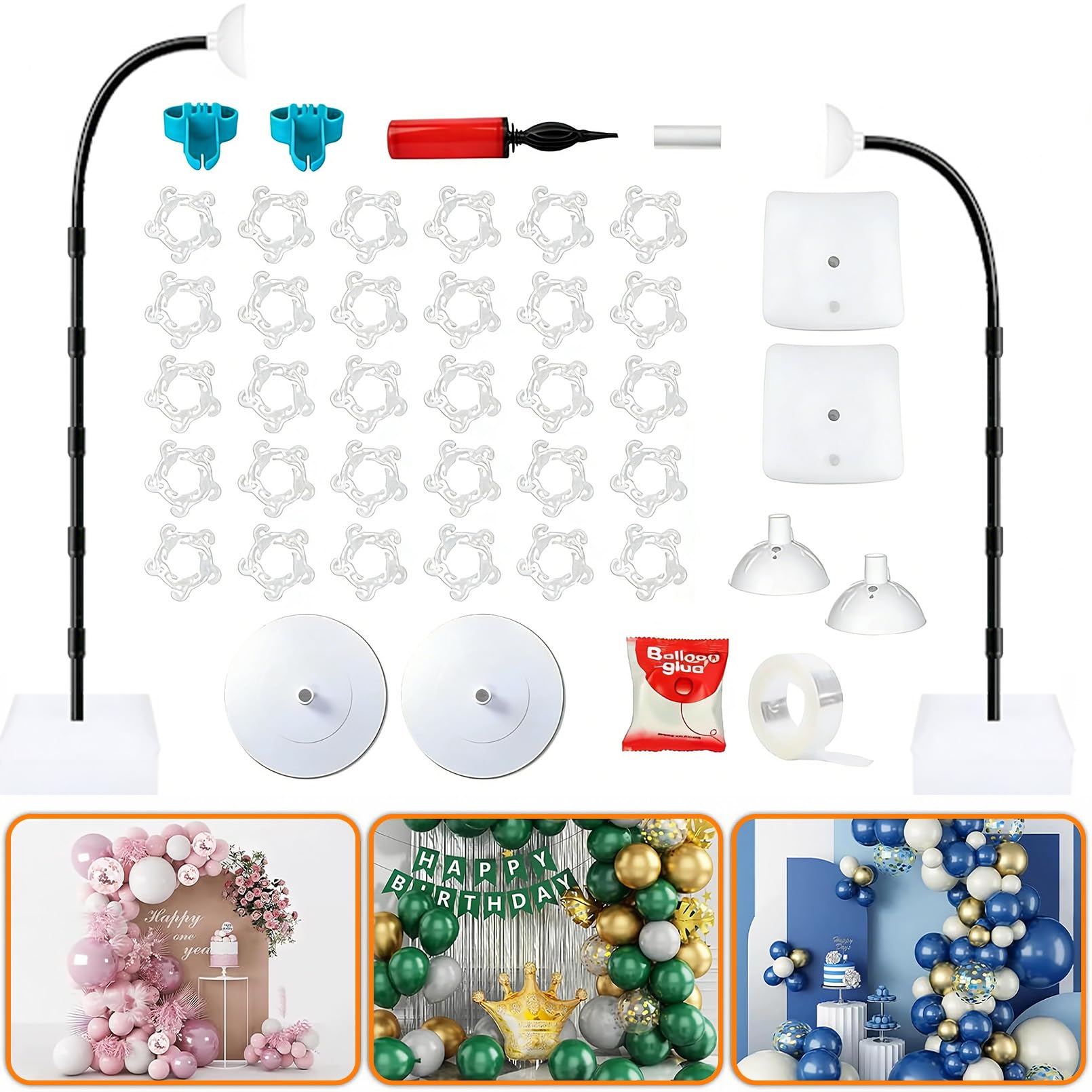 Balloon Arch Kit - Adjustable 8.2FT & 6FT Balloon Arch Stand with Base, Reusable Half Arch Balloon Stand Floor Frame for Birthday Wedding Baby Shower