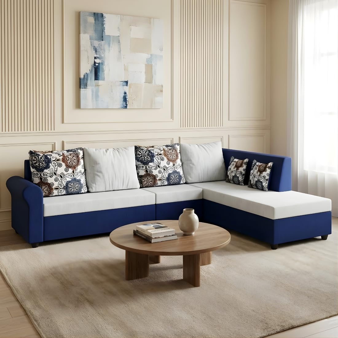 Bharat Lifestyle Rubik Fabric 6 Seater L-Shape Sofa with Left Hand Deewan (Grey Blue, DIY) | Modern & Comfortable Sofa for Living Room | Stylish Design | 1 Year Warranty-image-17