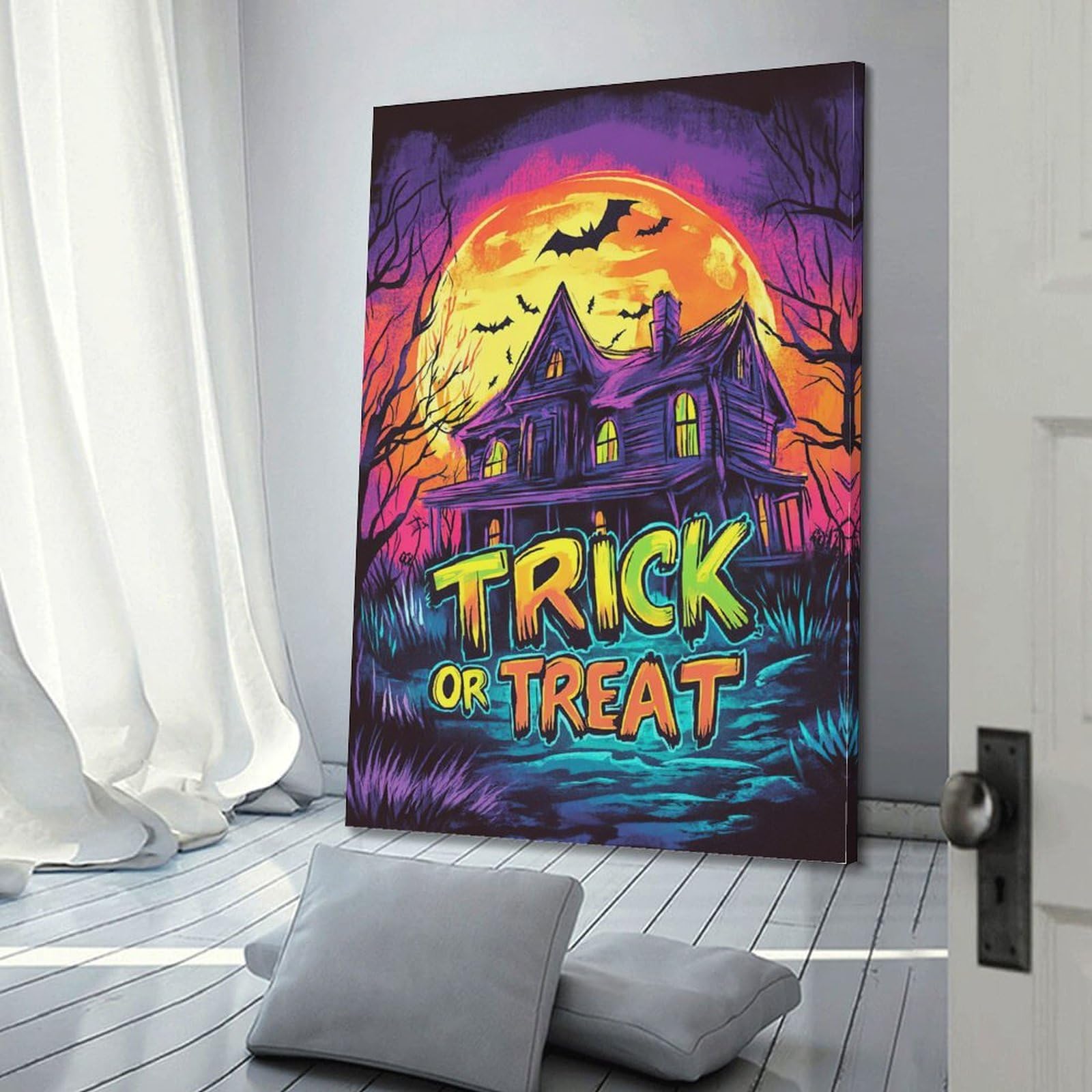 Stampa artistica da parete moderna su tela per la casa, poster di Halloween con dolcetto o scherzetto pieno di festival divertenti decorazioni per Halloween, 40 x 60 cm, con cornice