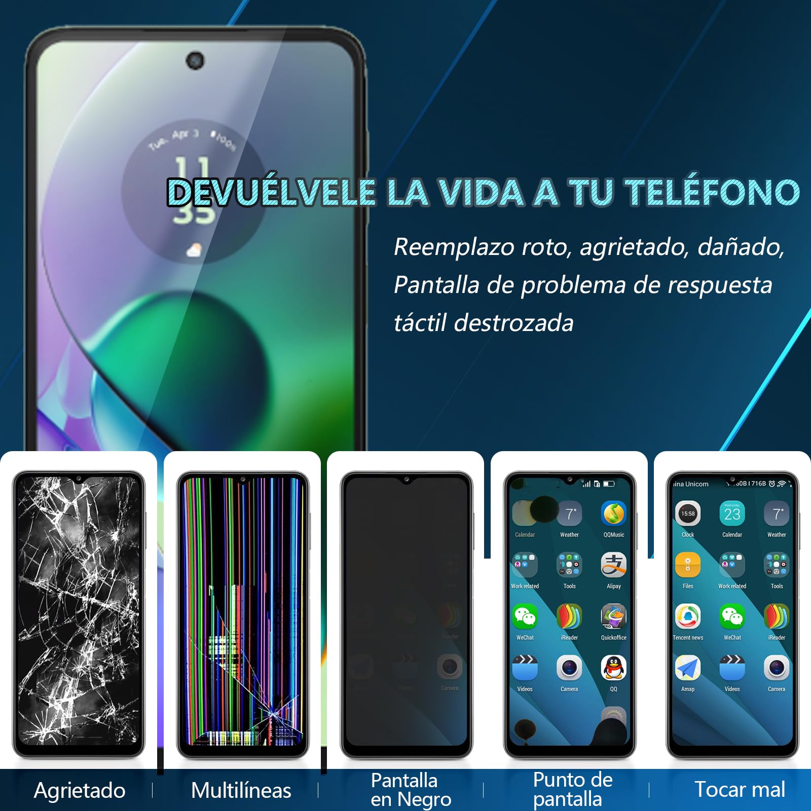 RongZy Pantalla para Motorola Moto G54 5G XT2343 Táctil LCD de Repuesto Ensamblaje Digitalizador Reemplazo para Moto G54 5G XT2343 con Herramientas de Reparación(Negro)