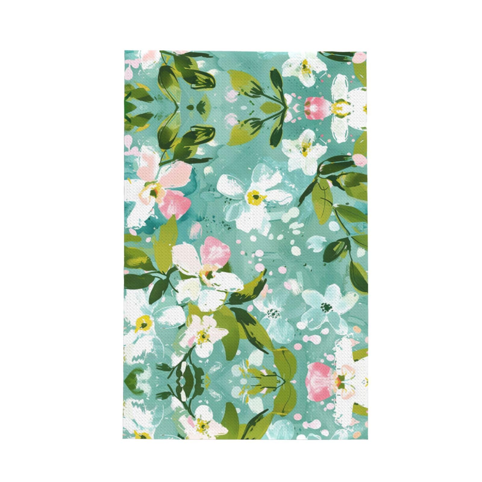 Xxahnbm Black Airy White Turquoise Florals Print Waffle Kitchen Towel,Absorbent Hand Towel