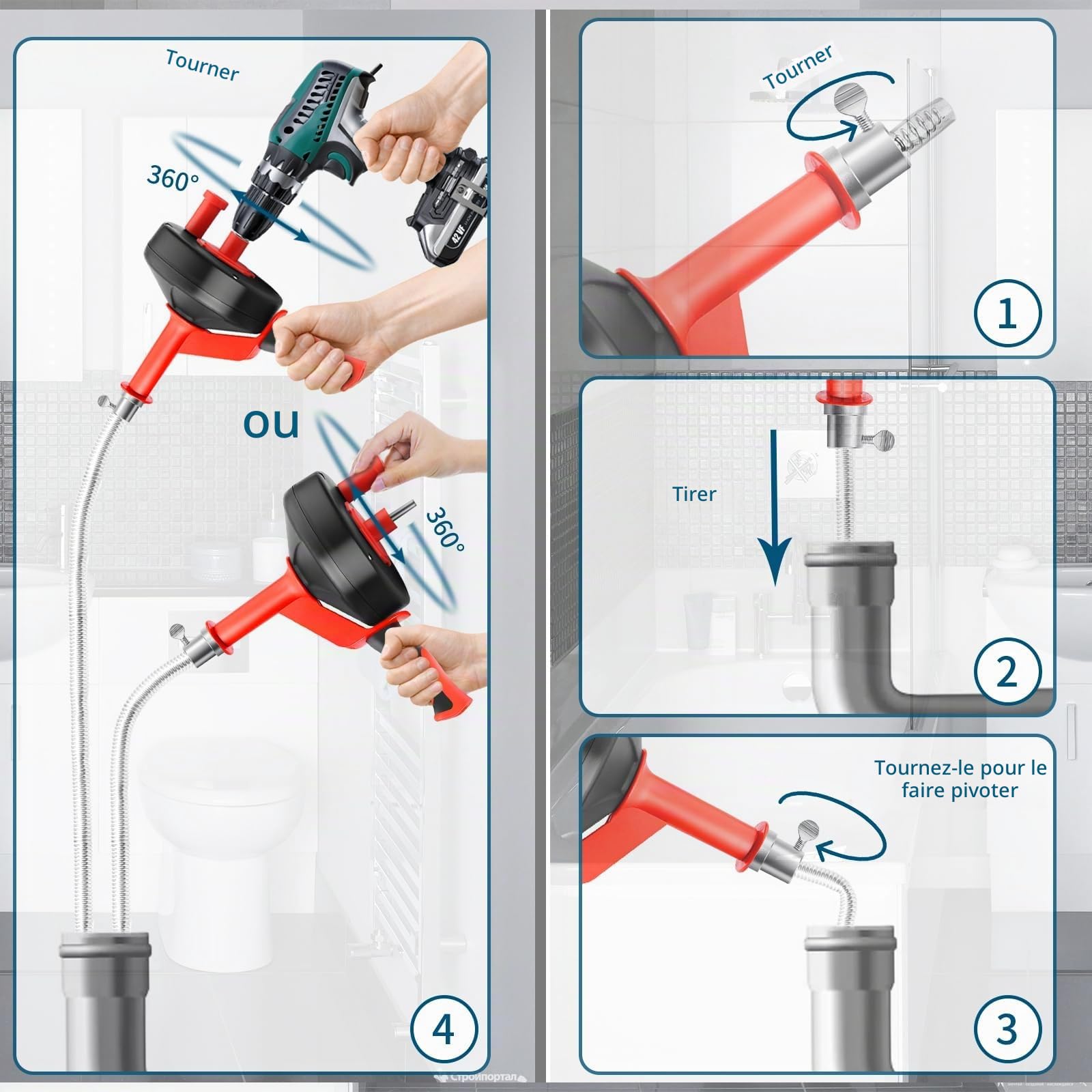 Furet Deboucheur Canalisation Professionnel 13 Mètres Deboucheur WC Karcher Déboucheur Evier Haute Pression Automatique Furet Plomberie Inclut Deux Paires De Gants pour Nettoyage écologique Des Tuyaux