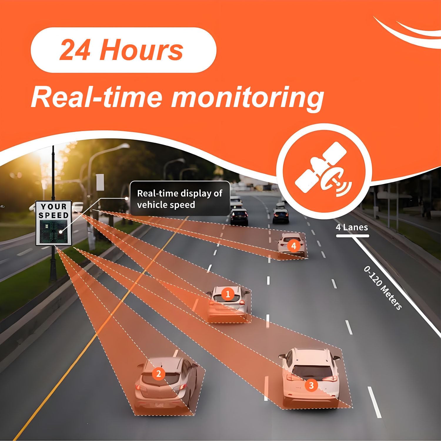 Señal de radar digital con detector de velocidad y panel solar, pantalla LED brillante, alerta intermitente de exceso de velocidad, visibilidad nocturna, señal de velocidad solar White-24×35in