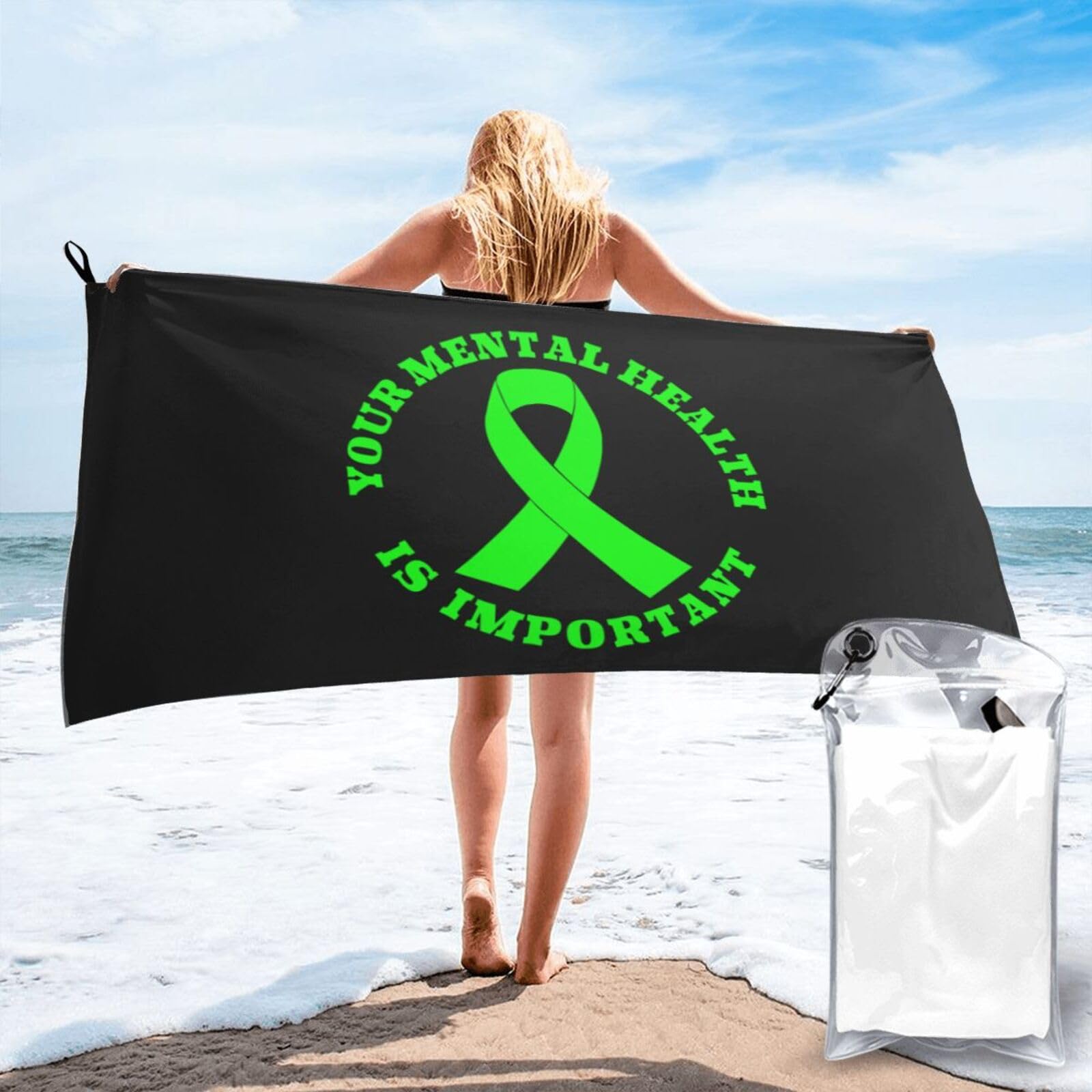 Toalla de playa sobre salud mental de 70x140 cm para viaje y uso diario