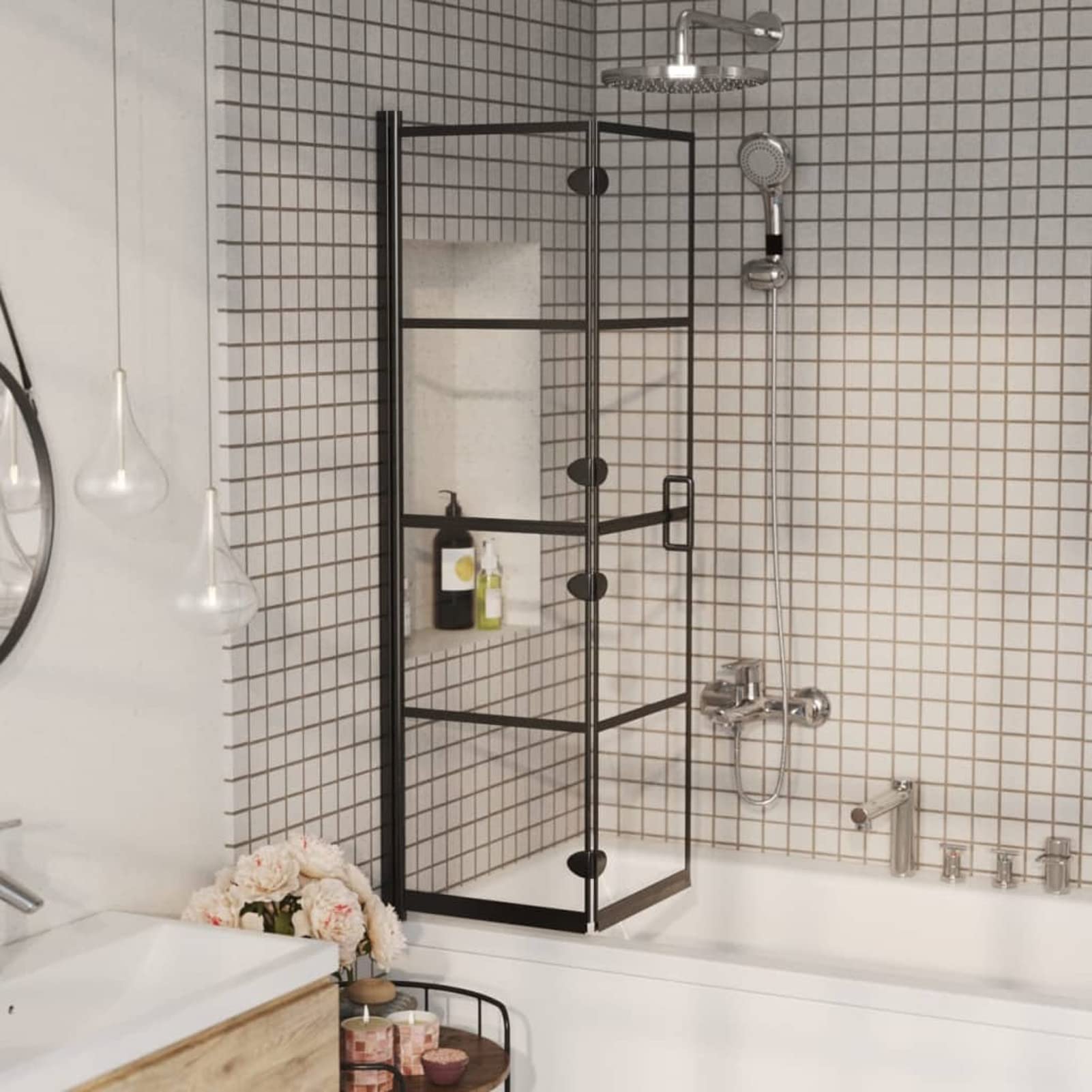ShGaxin Pannello Doccia Pieghevole in ESG 80x140 cm Nero,Pannello Doccia Pieghevole,Parete Doccia,Parete Doccia Walk-in per Bagno-150743