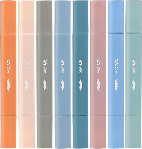 Mr. Pen - Resaltadores estéticos de la Biblia que no se traspasan, colores surtidos, 8 unidades, niebla oceánica, lindo resaltador de doble punta