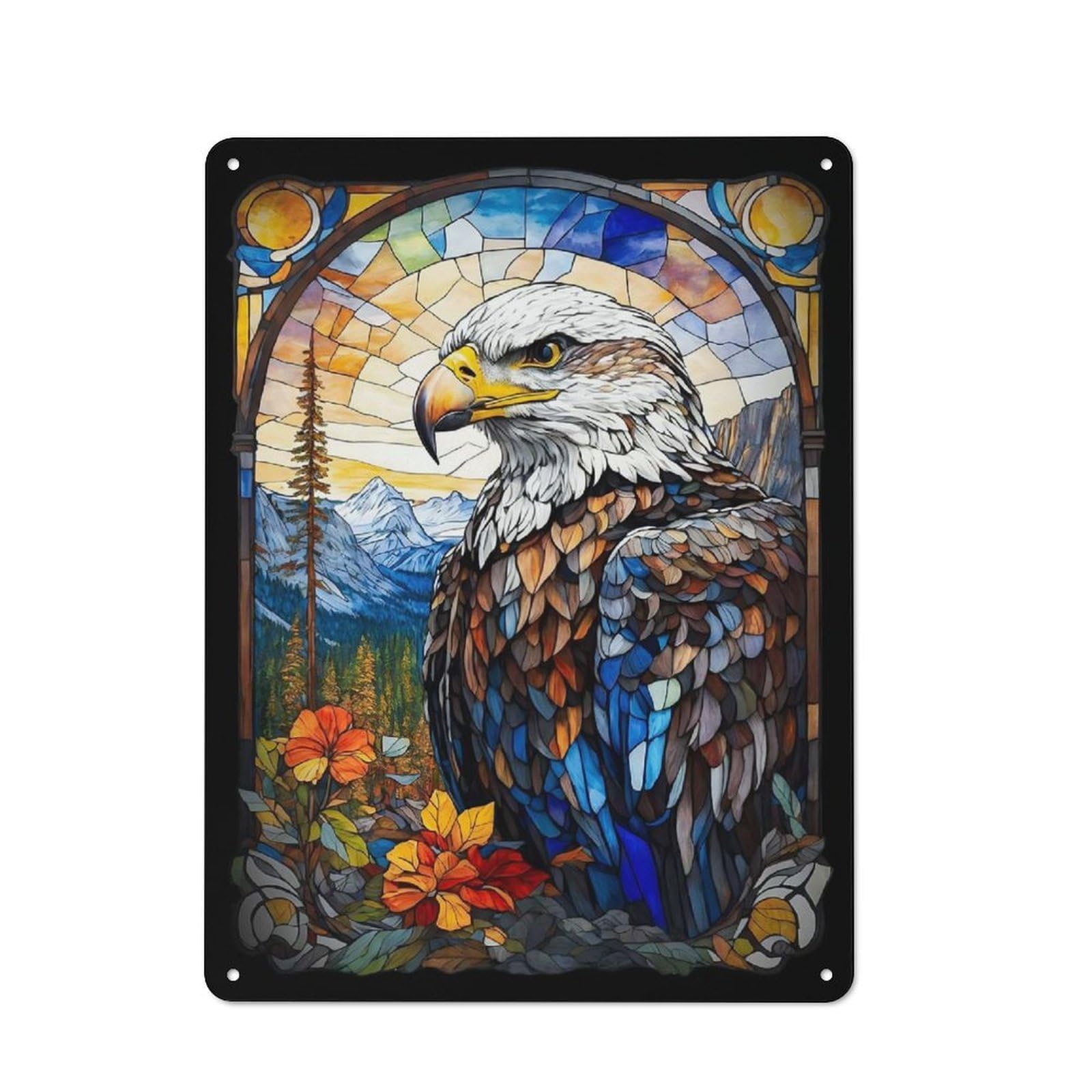 Junmoney The Eagle Stained Glass Pa Workshop Style Metal Wall Decor 40X30cm, Tin Sign For Tool Room, Garage, Studio Or Home Bar