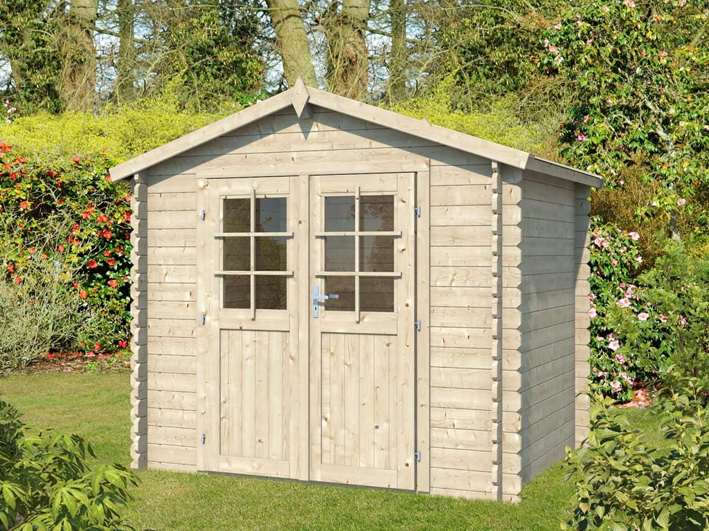 Gartenhaus | Gerätehaus | Holz Blockbohlenhaus CA2870 | Wandstärke: 28 mm | naturbelassenes Holz | BTH 260 x 198 x 225 cm | Doppelflügeltür | Satteldach